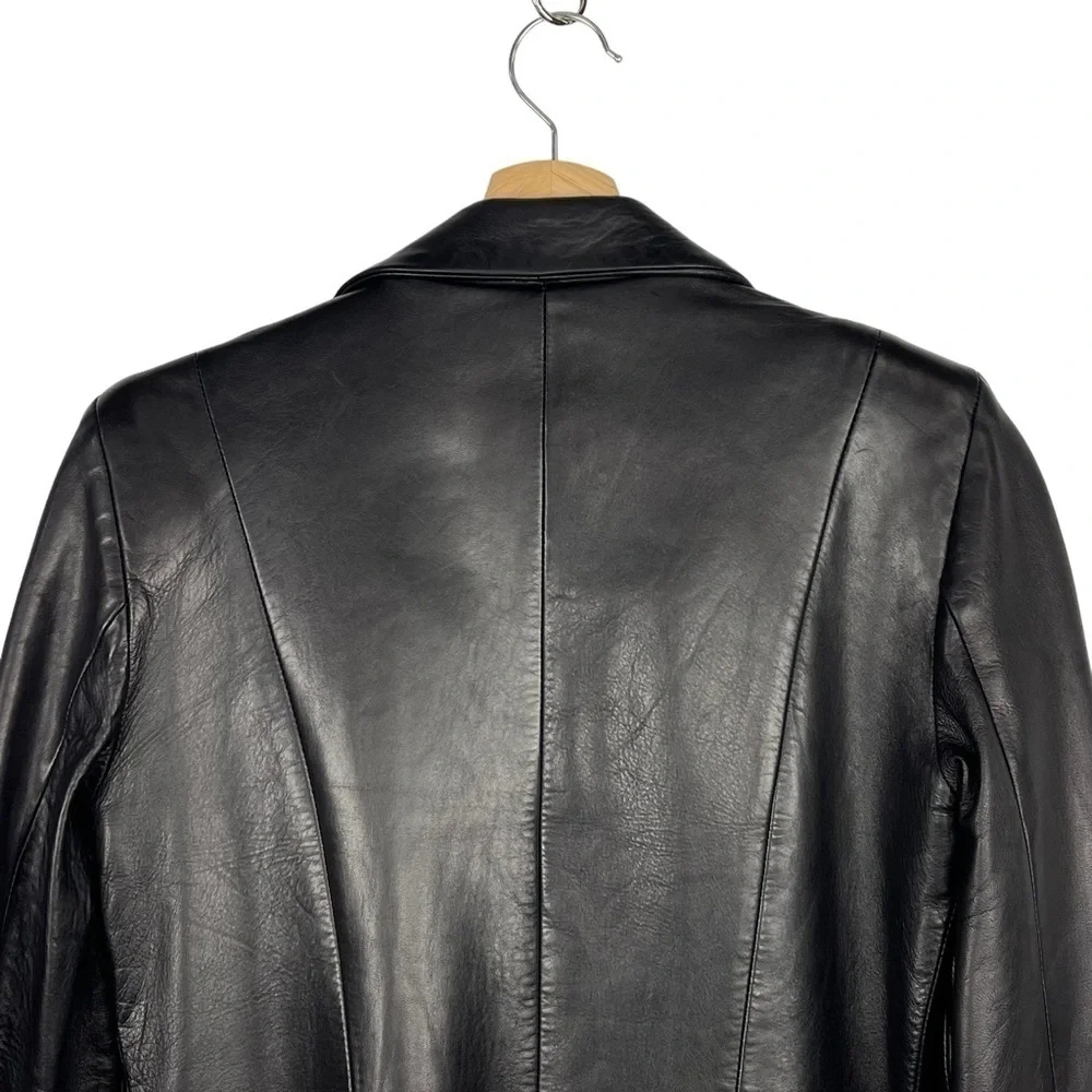 MICHAEL HOBAN NORTH BEACH BLACK LEATHER 90S 3 BUTTON NOTCH COLLAR BLAZER JACKET